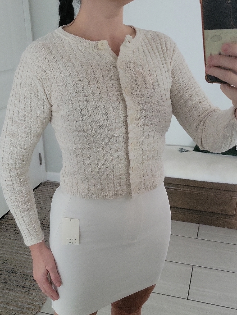 Universal Thread Cream Ribbed Button-Front Cardigan - Picture 11 of 11